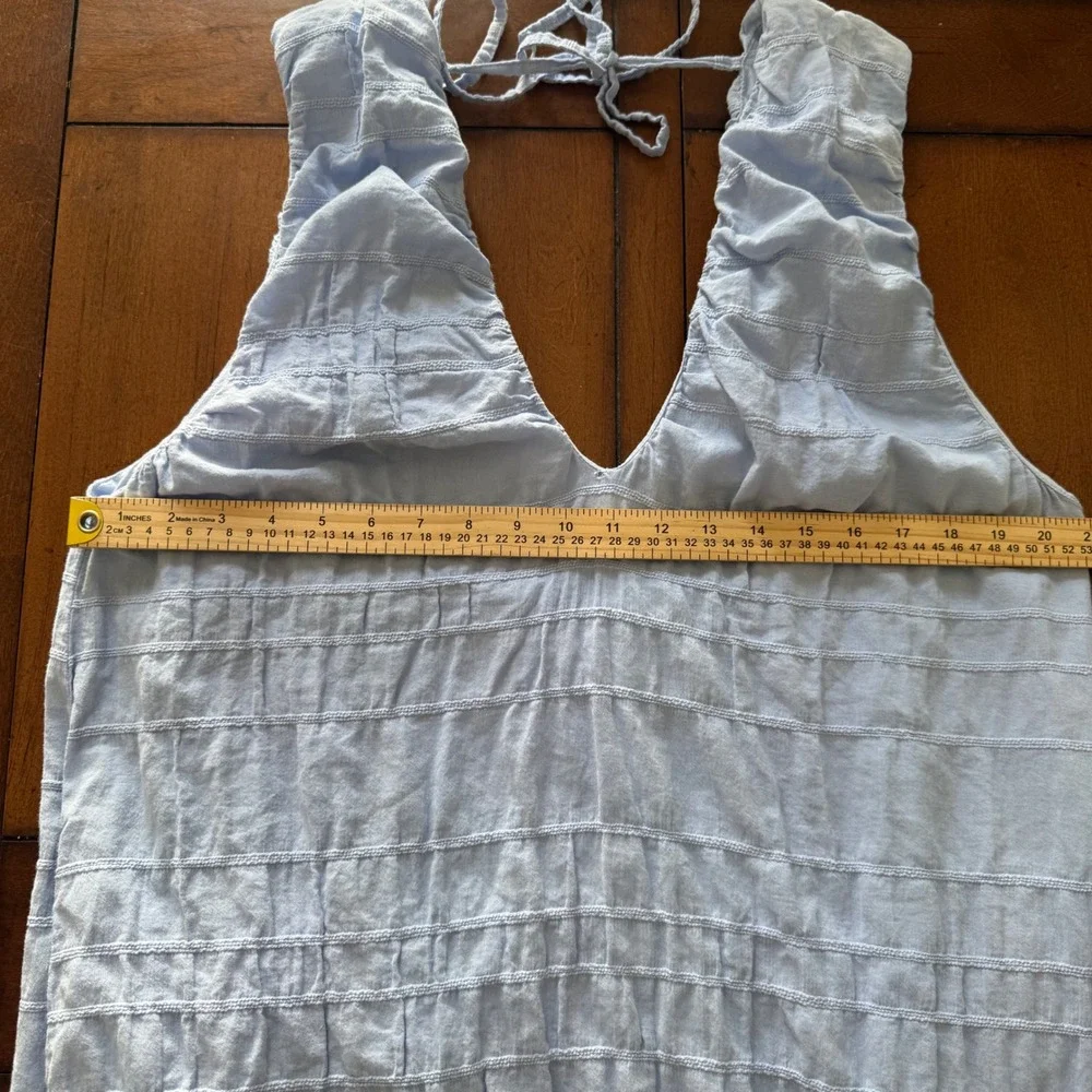 Free People Agatha Dress Turtledove Texture Corn Blue V-Neck Open Back Dress L - Picture 7 of 8